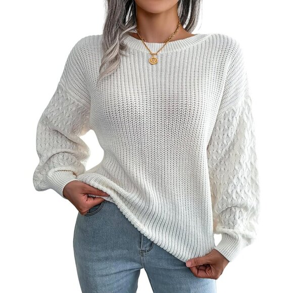 Sweaters - Women's Honeycomb Long Sleeve Sweater Lightweight Crew Neck Knit Pullover